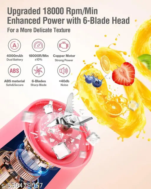 Rechargeable Portable USB Juicer – Make Smoothies On-the-Go!, (Multicolour)Sharp Blades Juicer Rechargeable Portable Electric USB Juicer Bottle Blender for Makin, Travel Juicer for Fruits and Vegetables, Maker Machine